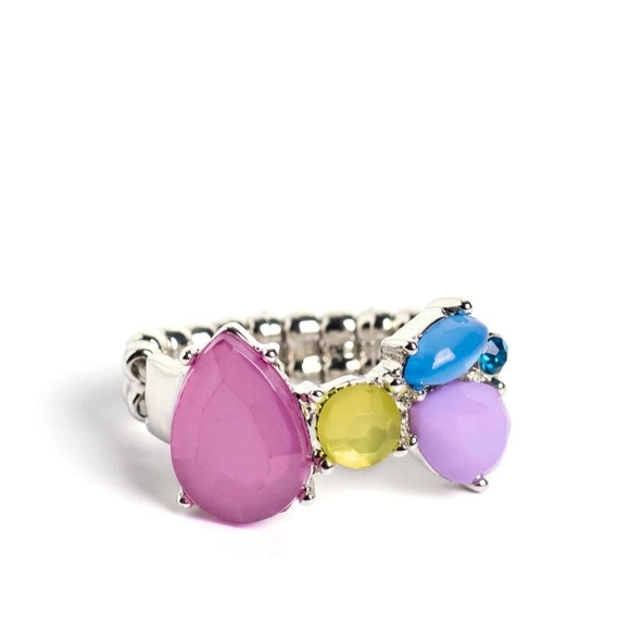 Paparazzi Pink and Yellow Gemstone Ring Elaborate Exhibition Multi  Colorful - Picture 1 of 2